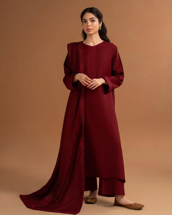 Mehroon Emb 3pc - Riwaiti Rang