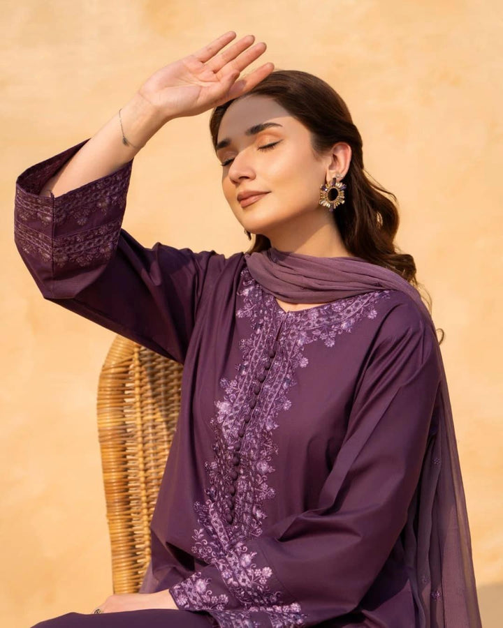 Purple Luxe Emb 3pc - Riwaiti Rang