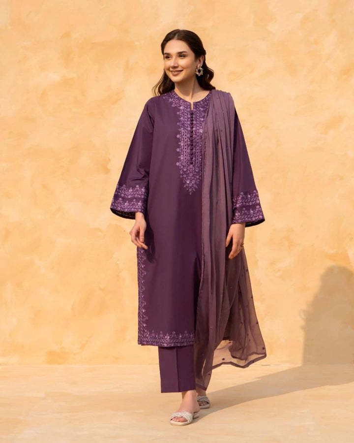 Purple Luxe Emb 3pc - Riwaiti Rang