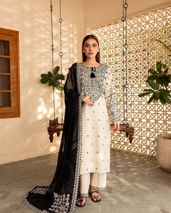 White Lime Emb 3pc - Riwaiti Rang