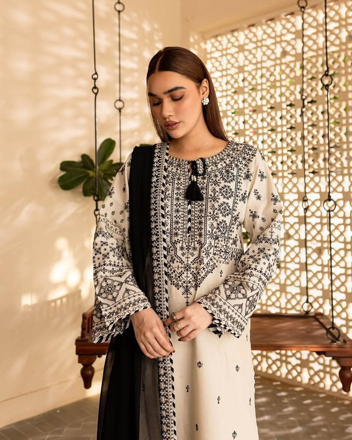 White Lime Emb 3pc - Riwaiti Rang