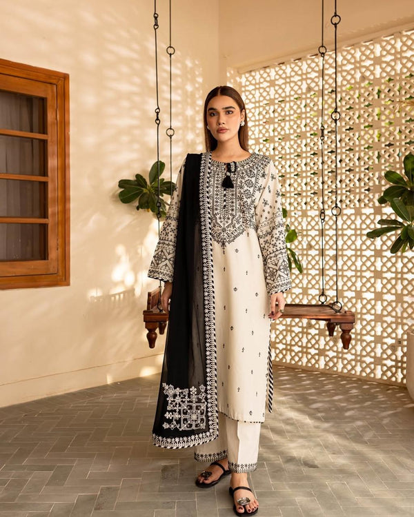 White Lime Emb 3pc - Riwaiti Rang
